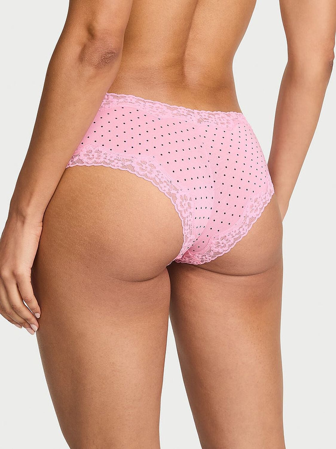 vs Lace Trim Cotton Lace-Waist Cheeky Panty Victoria Pink Pin Dots 2 of 3 