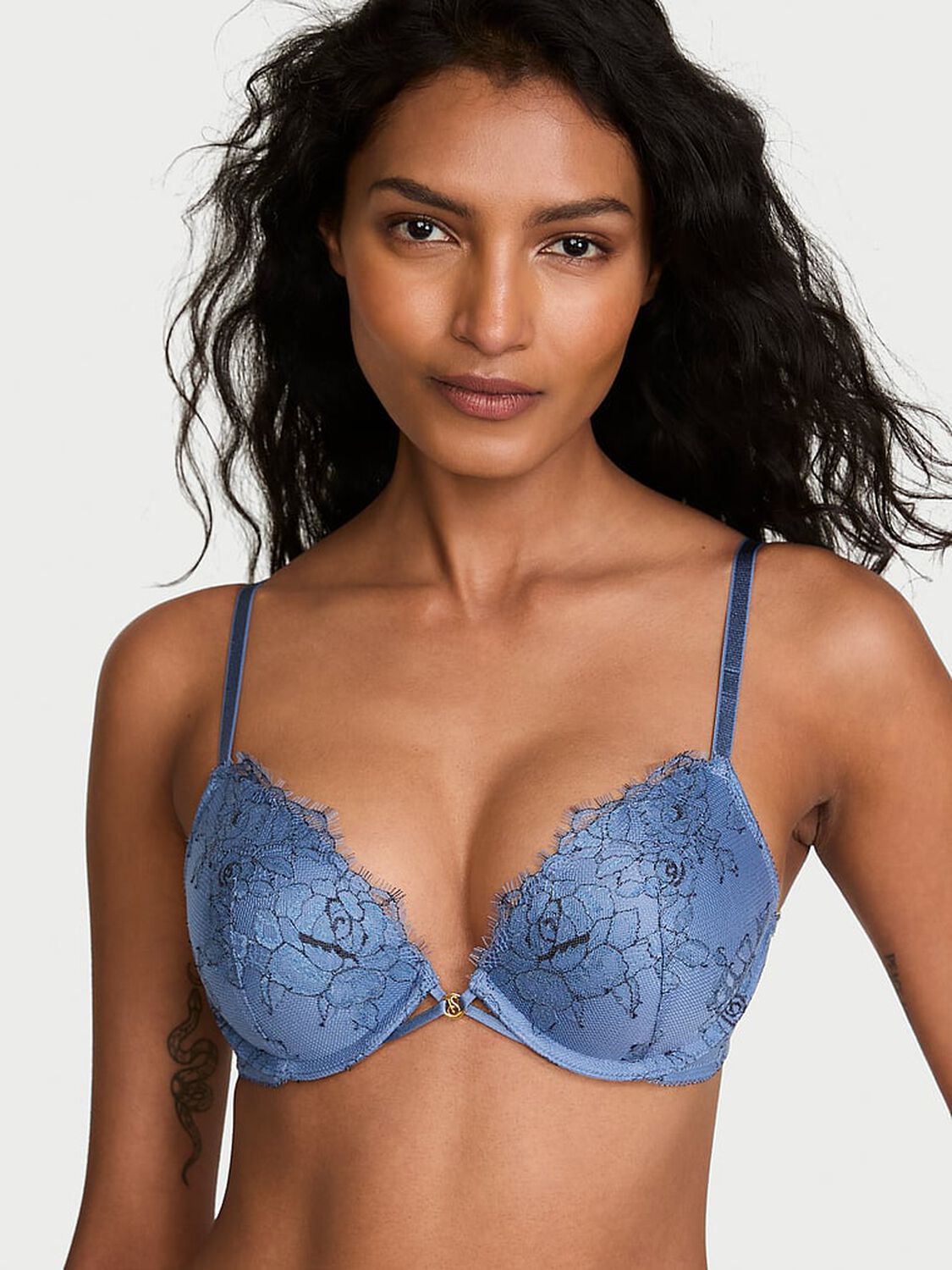 vs Very Sexy Denim Rose Lace Push-Up Bra Denim Blue 1 of 4 