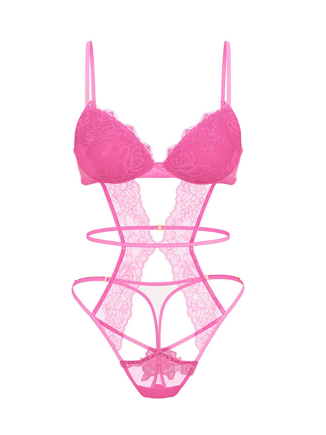 vs Very Sexy Rose Lace Lightly Lined Strappy Teddy Ultre Pink 2 of 3 