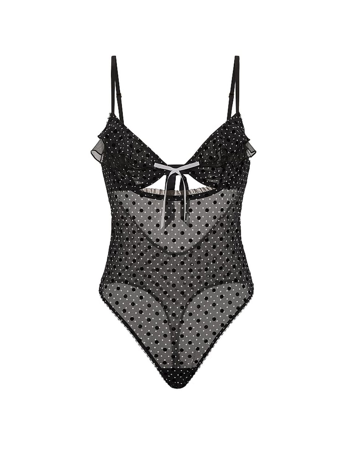 vs Victoria's Secret Tease Dot Ruffle Cupped Bodysuit Black Dots 3 of 3 
