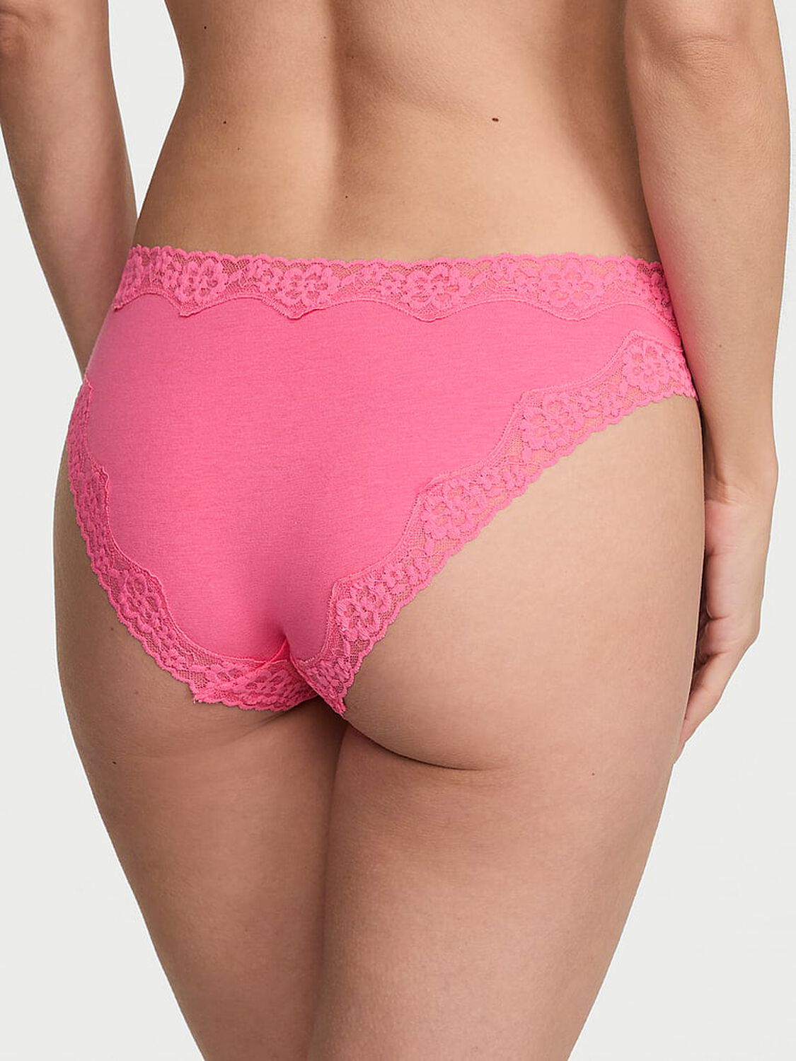 vs Lace Trim Cotton Lace-Waist Bikini Panty Pink Radiance 2 of 3 