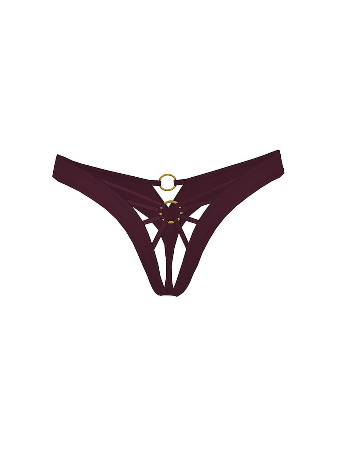 vs Very Sexy Strappy Ring Hardware Crotchless Thong Panty Winter Wine 1 of 3 