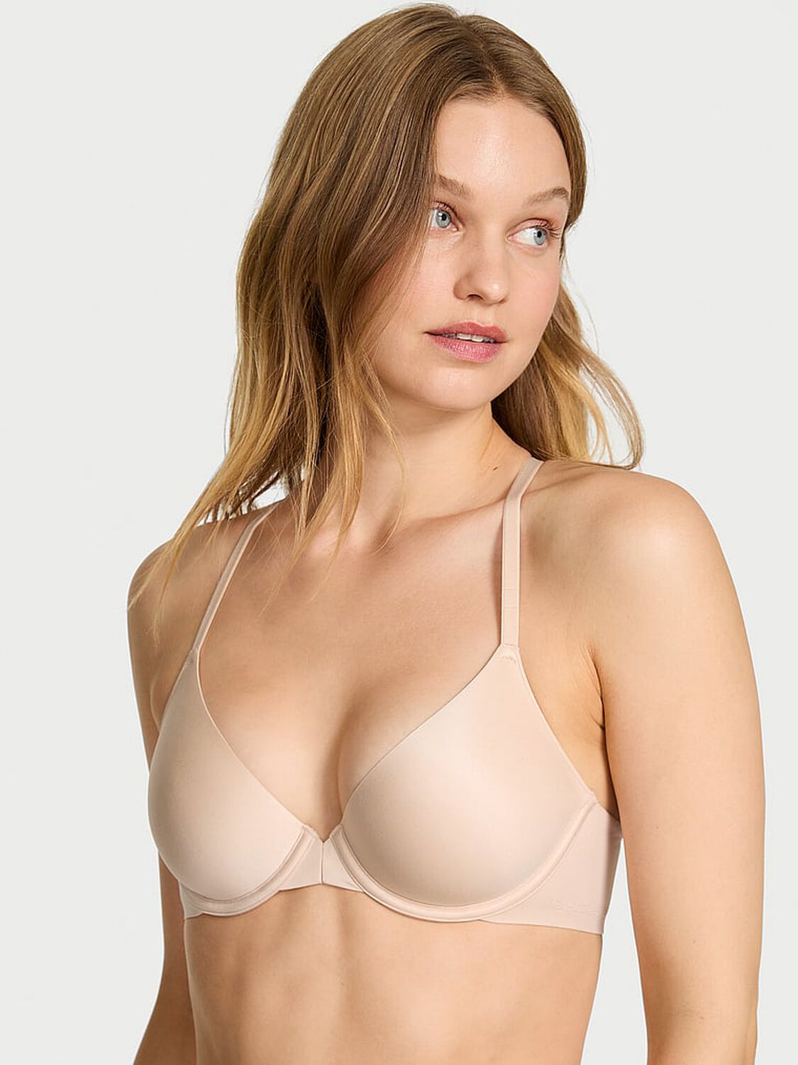 vs Body By Victoria Secret Front-Close Ultra Lightly Lined Racerback Demi Bra Marzipan 1 of 3 
