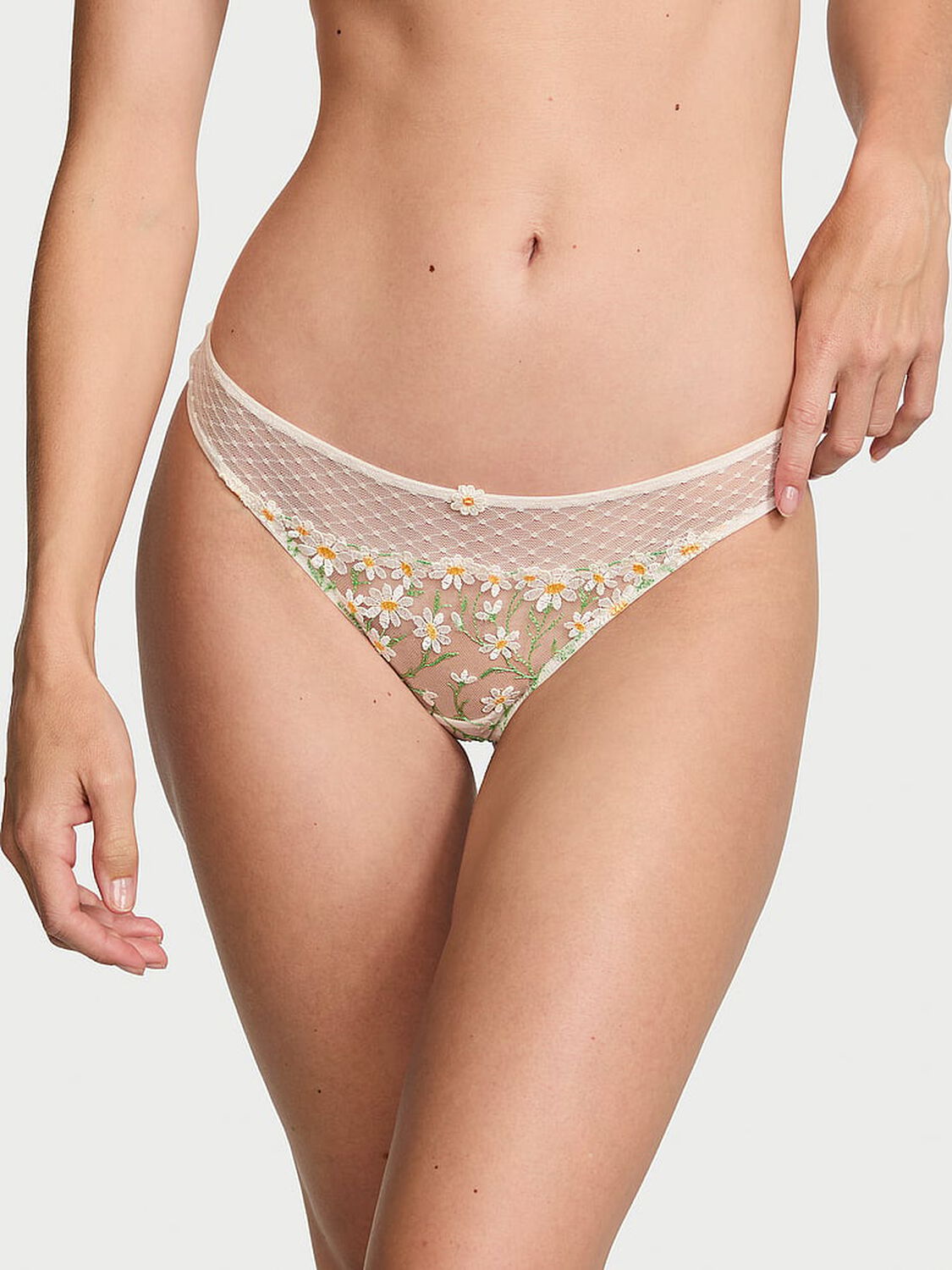 vs Dream Angels Daisy Chain Embroidery Thong Panty White Daisies 1 of 4 