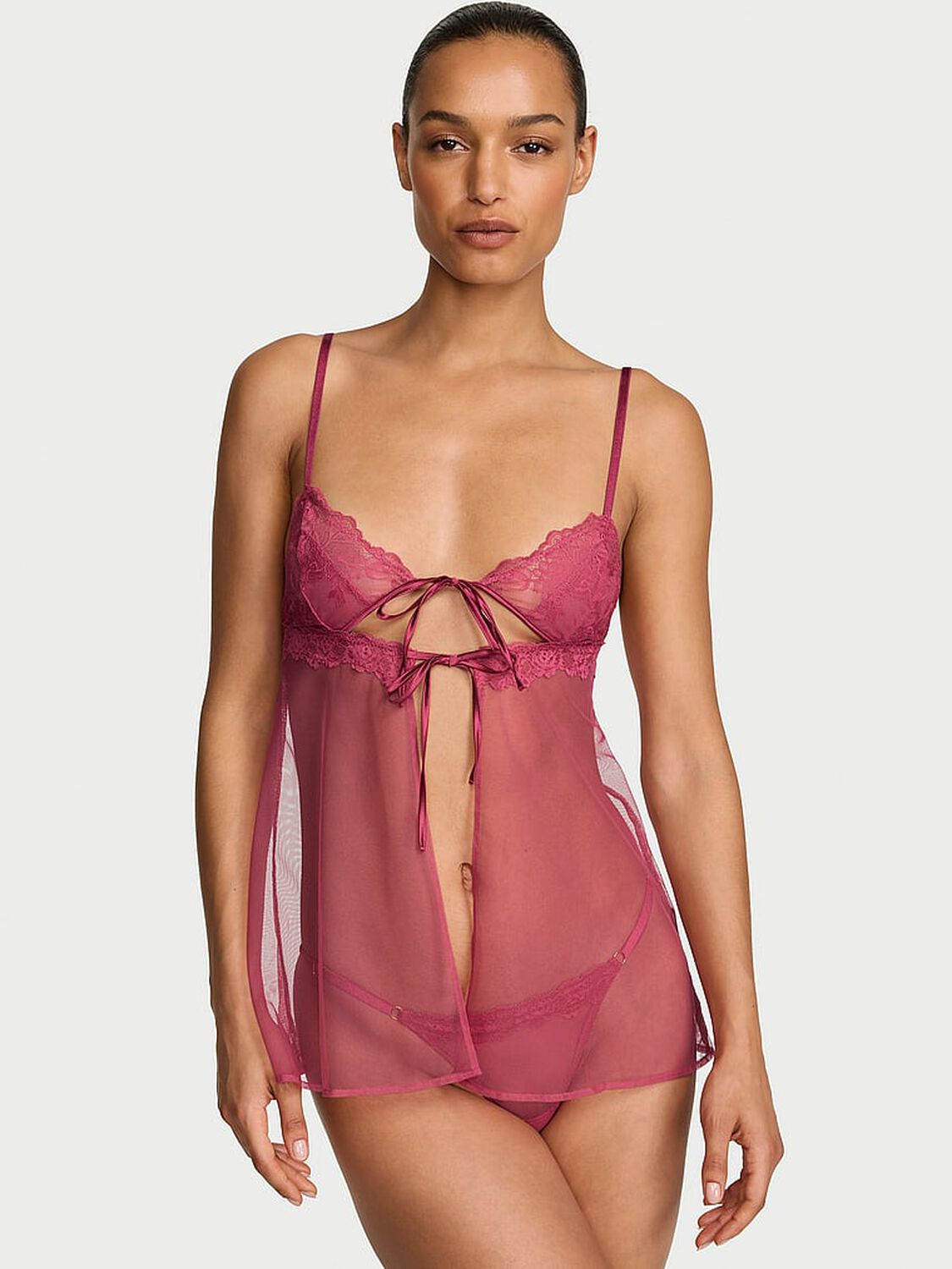 vs Very Sexy Sheer Rose Lace Triangle Babydoll Set Peony 1 of 3 