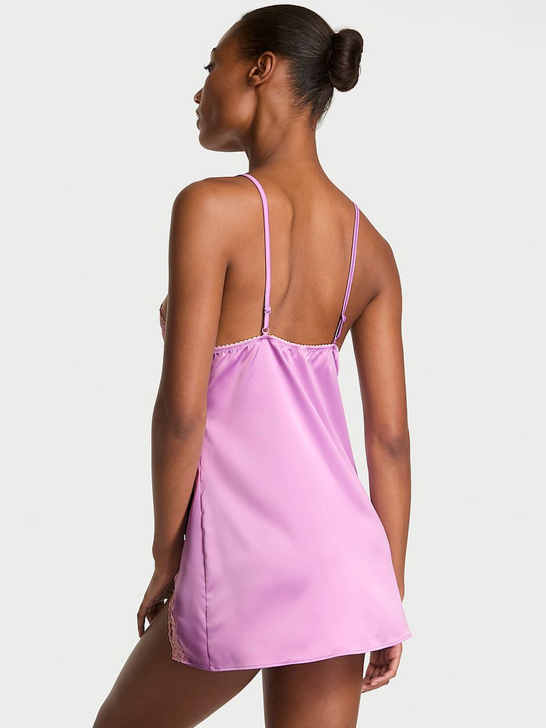vs Victoria's Secret Tease Satin Lace-Trim Mini Slip Light Lilac 2 of 3 