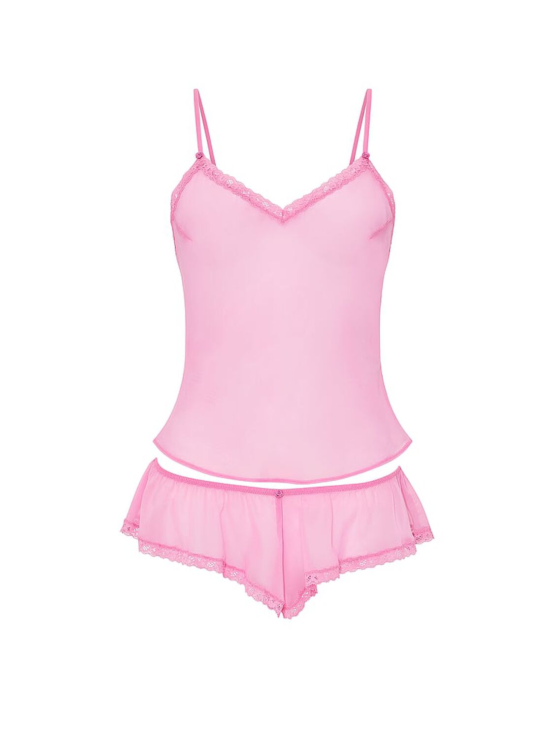 vs Dream Angels Chiffon Lace-Trim Cami & Flutter Shorts Set Pink Sugar 3 of 3 