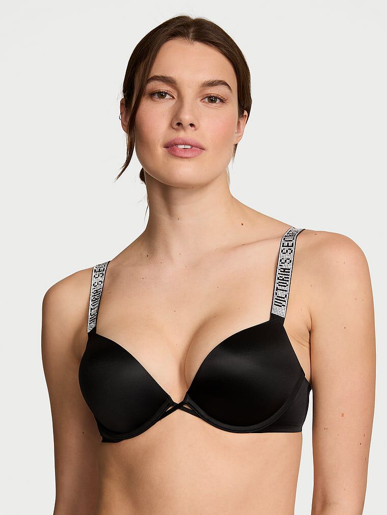 Bombshell Logo Shine Strap Add-2-Cups Push-Up Bra Black