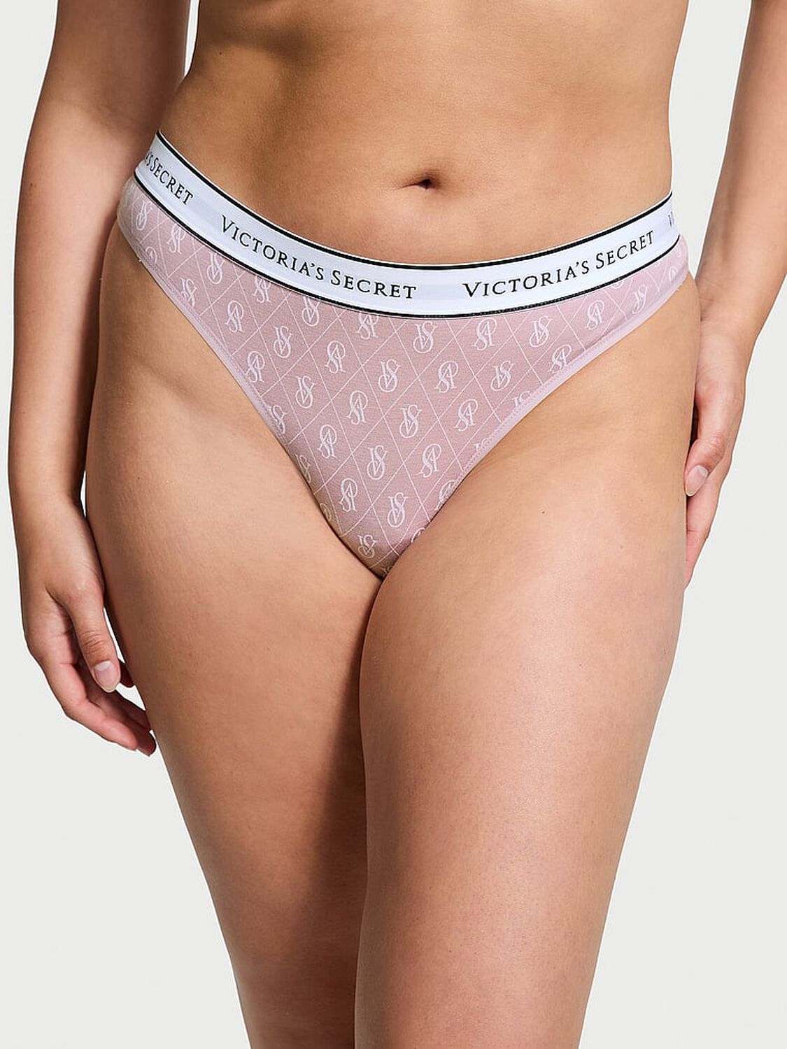vs Cotton Logo Cotton Thong Panty Logo Pink 1 of 3 