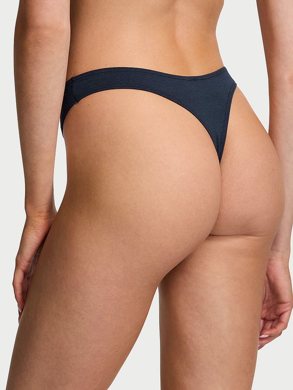 vs Victoria's Secret Stretch Cotton High-Leg Scoop Thong Panty Noir Navy 2 of 3 