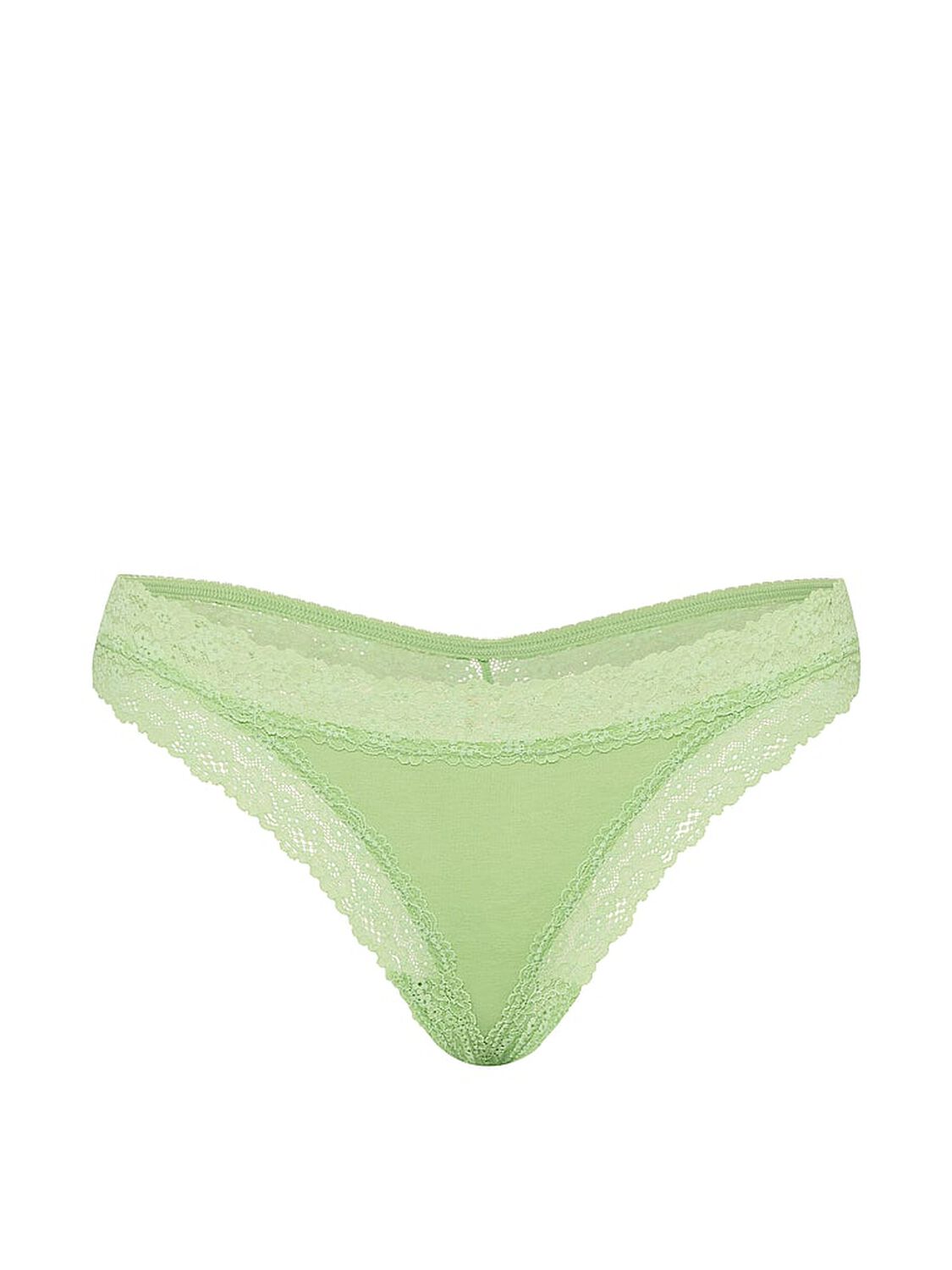 vs Lace Trim Cotton Lace-Trim Thong Panty Green Sherbert 3 of 4 