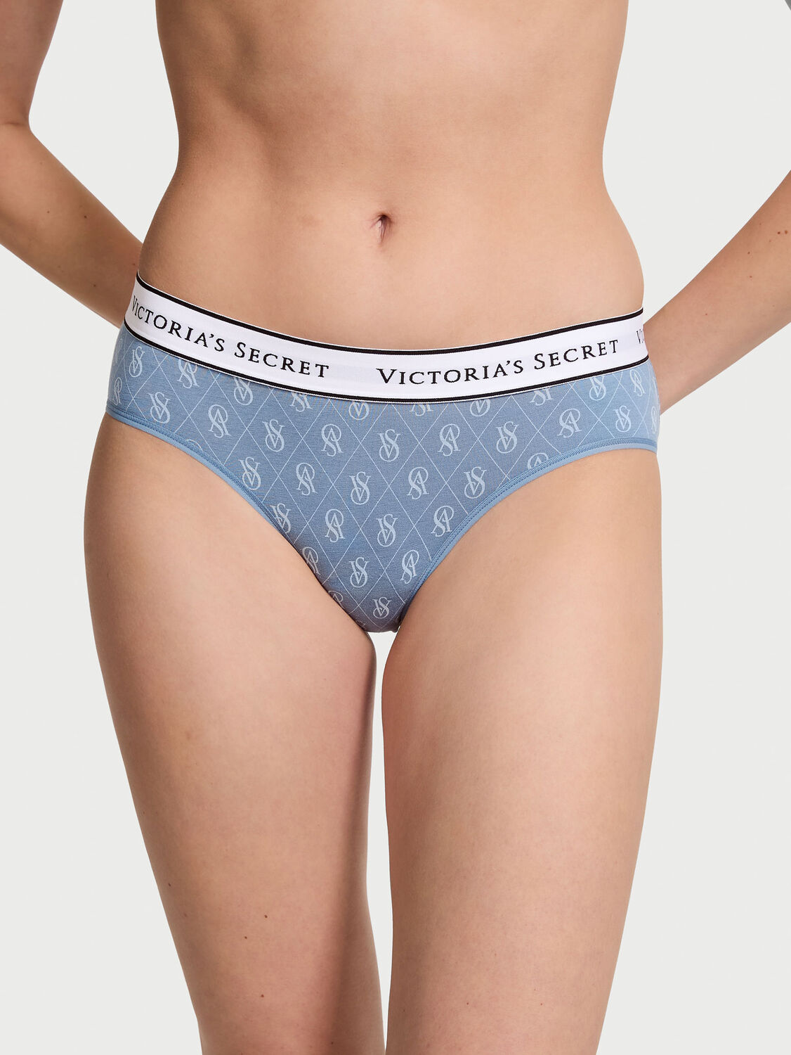 vs Cotton Logo Cotton Hiphugger Panty Logo Faded Denim 1 of 3 