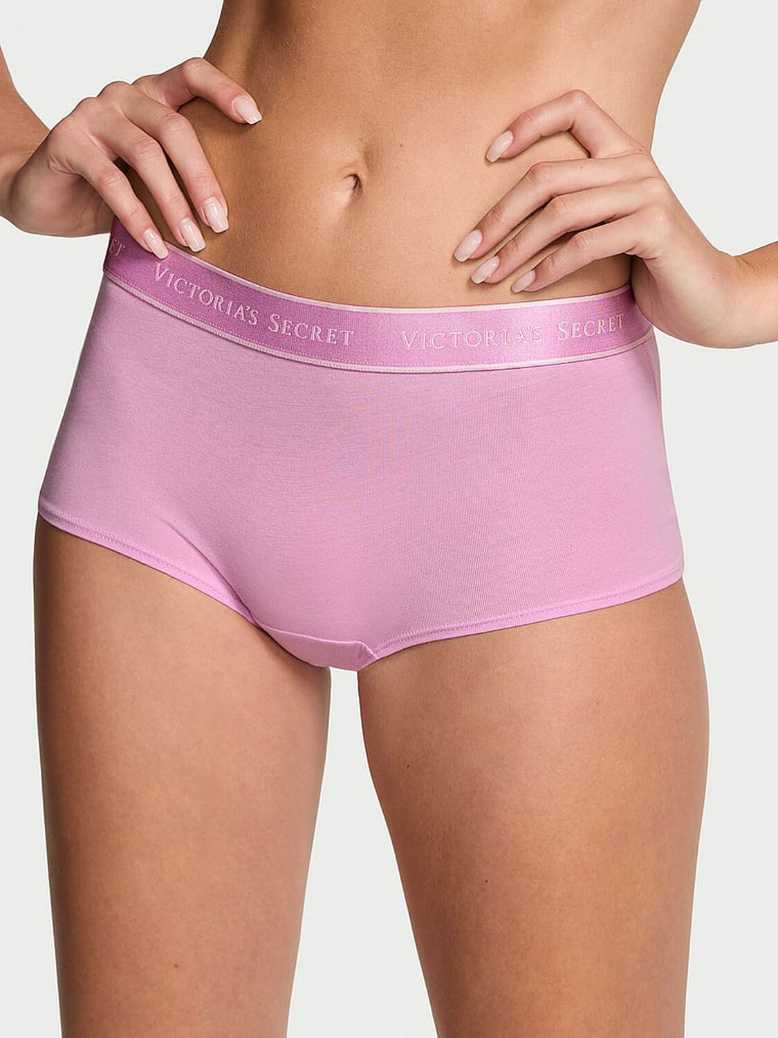 vs Cotton Logo Cotton Boyshort Panty Bikini Pink 1 of 2 
