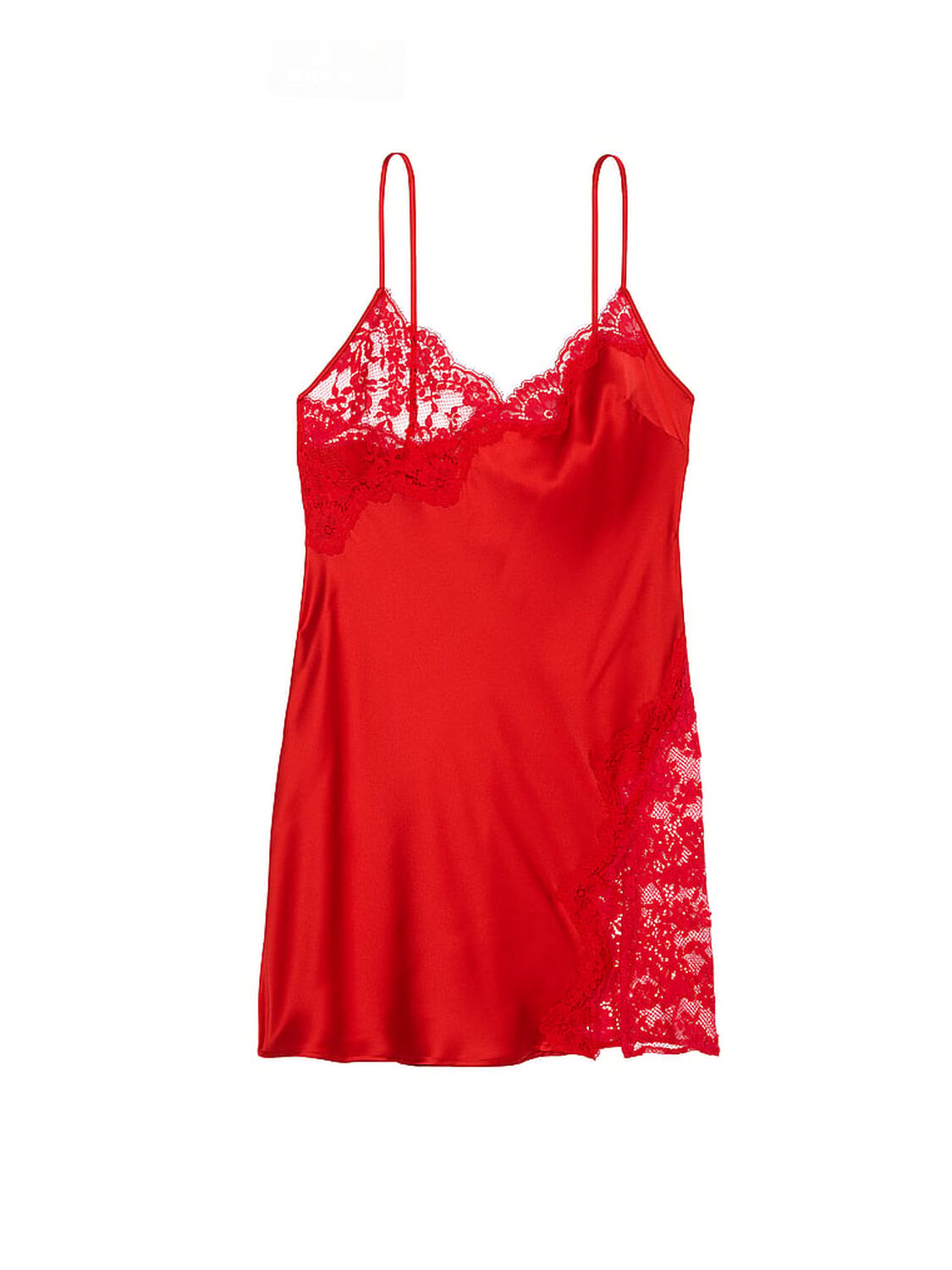 vs Victoria's Secret Satin Rose Lace-Trim Asymmetric Slip Dress Bright Vermillion 3 of 4 