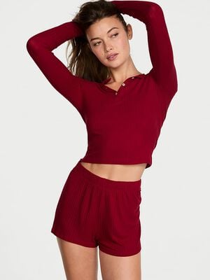 Modal Wide-Rib Long-Sleeve Short Lounge Set