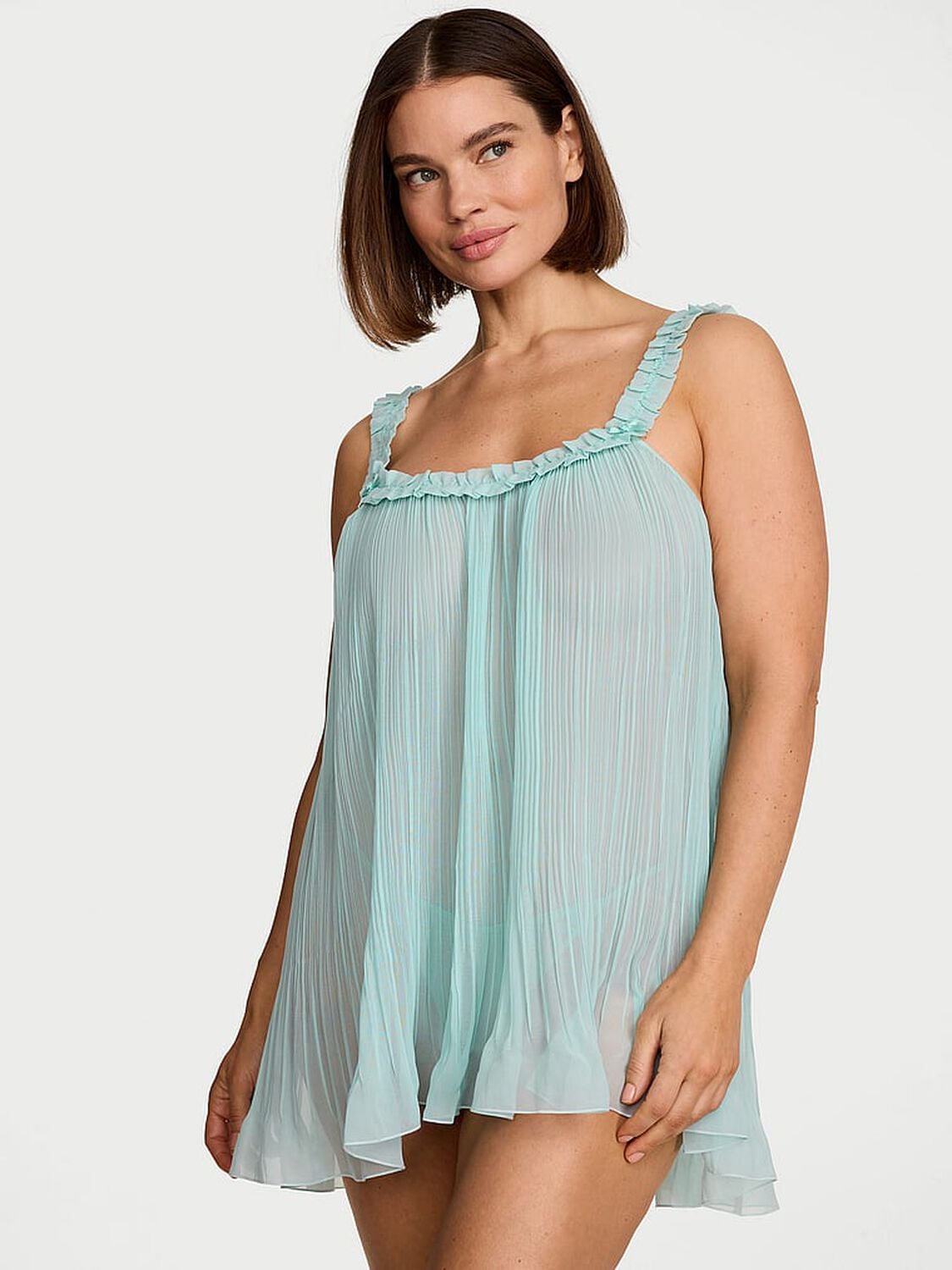 vs Dream Angels Pleated Ruffle Babydoll Set Canal Blue 1 of 4 