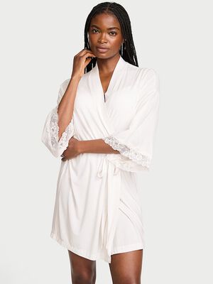 SoSoft&trade; Modal Lace-Trim Bridal Short Robe