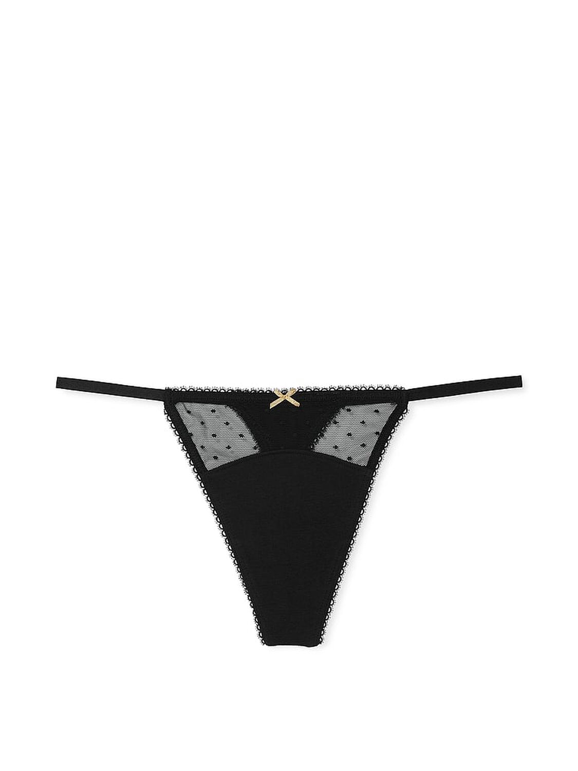 vs Victoria's Secret Stretch Cotton Dot Mesh V-String Panty Black 3 of 3 