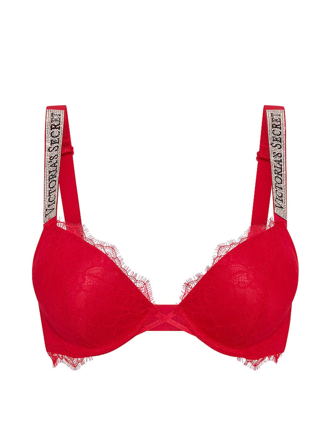 vs Very Sexy Bombshell Add-2-Cups Shine Strap Rose Lace Push-Up Bra Lipstick 3 of 3 