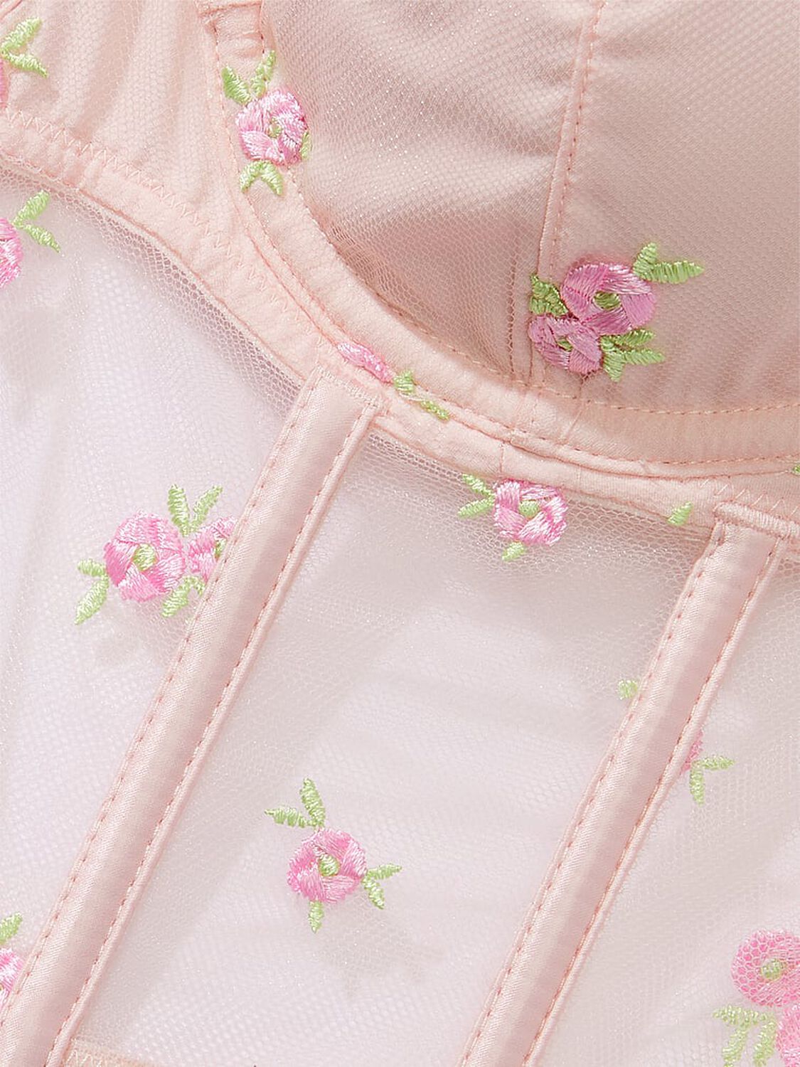 vs Dream Angels Rosebud Embroidery Unlined Strapless Plunge-Back Corset Top Pink Fizz 4 of 5 