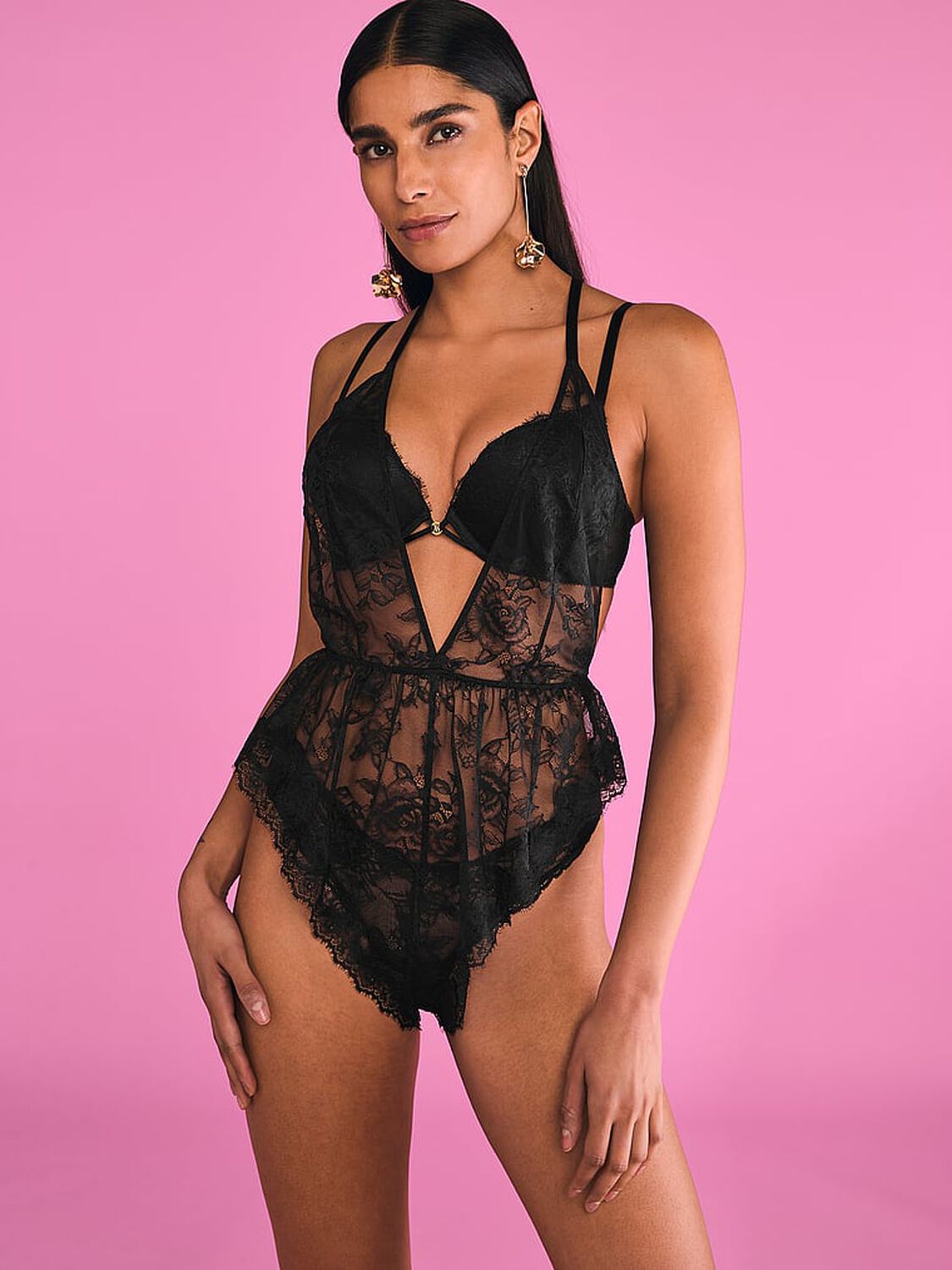 vs Victoria's Secret Rose Lace Plunge Flutter Romper 4 of 4 