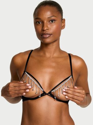 Tassel Sparkle Open-Cup Plunge Demi Bra