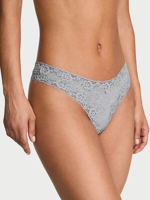 Cotton Lace-Waist Thong Panty