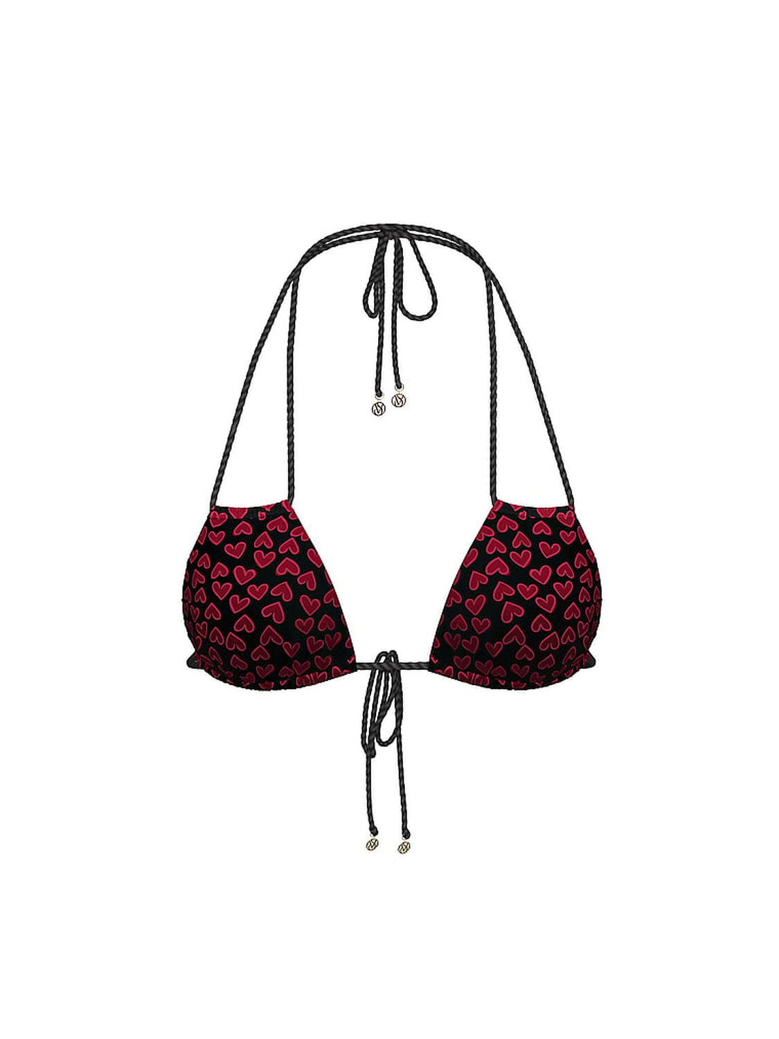 vs Victoria's Secret Swim Twist Rope Convertible Triangle Bikini Top Black & Red Hearts 3 of 4 