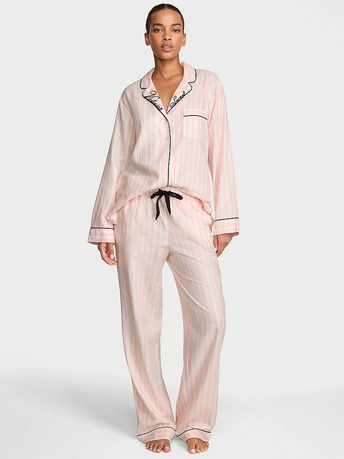 vs Victoria's Secret Flannel Long Pajama Set Heritage Stripe 1 of 2 