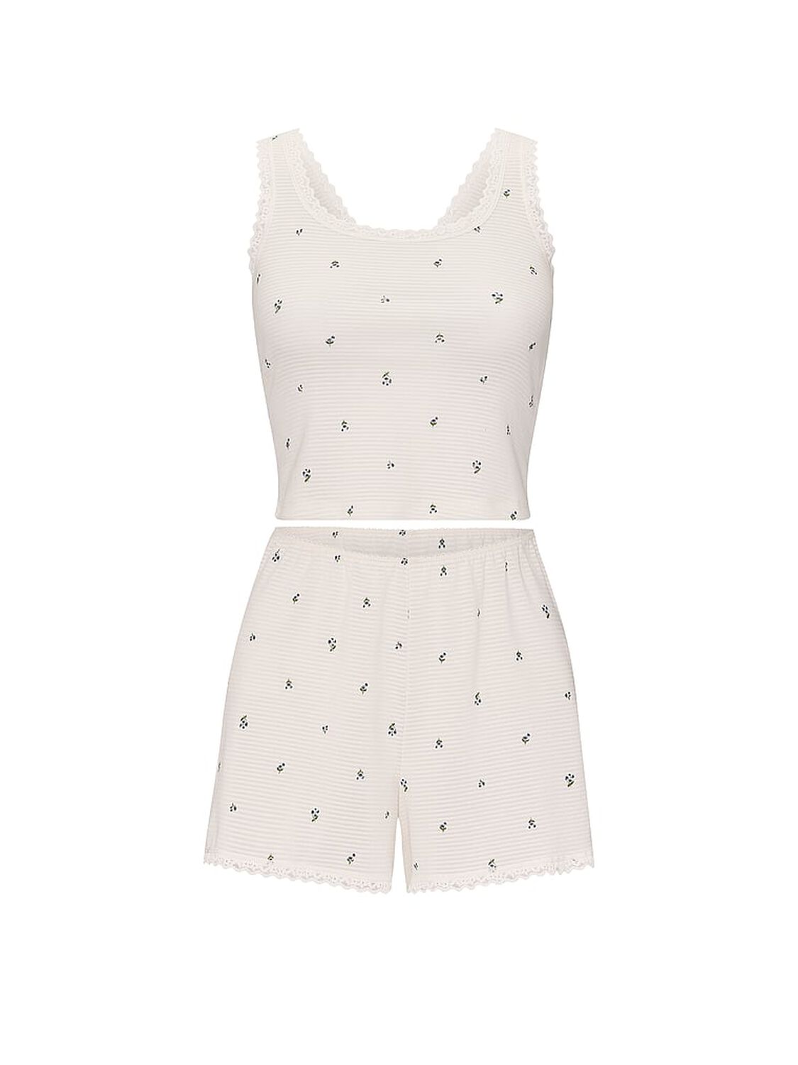 vs Victoria's Secret Cotton Shadow Stripe Cropped Tank & Shorts Set Coconut White Floral 3 of 3 