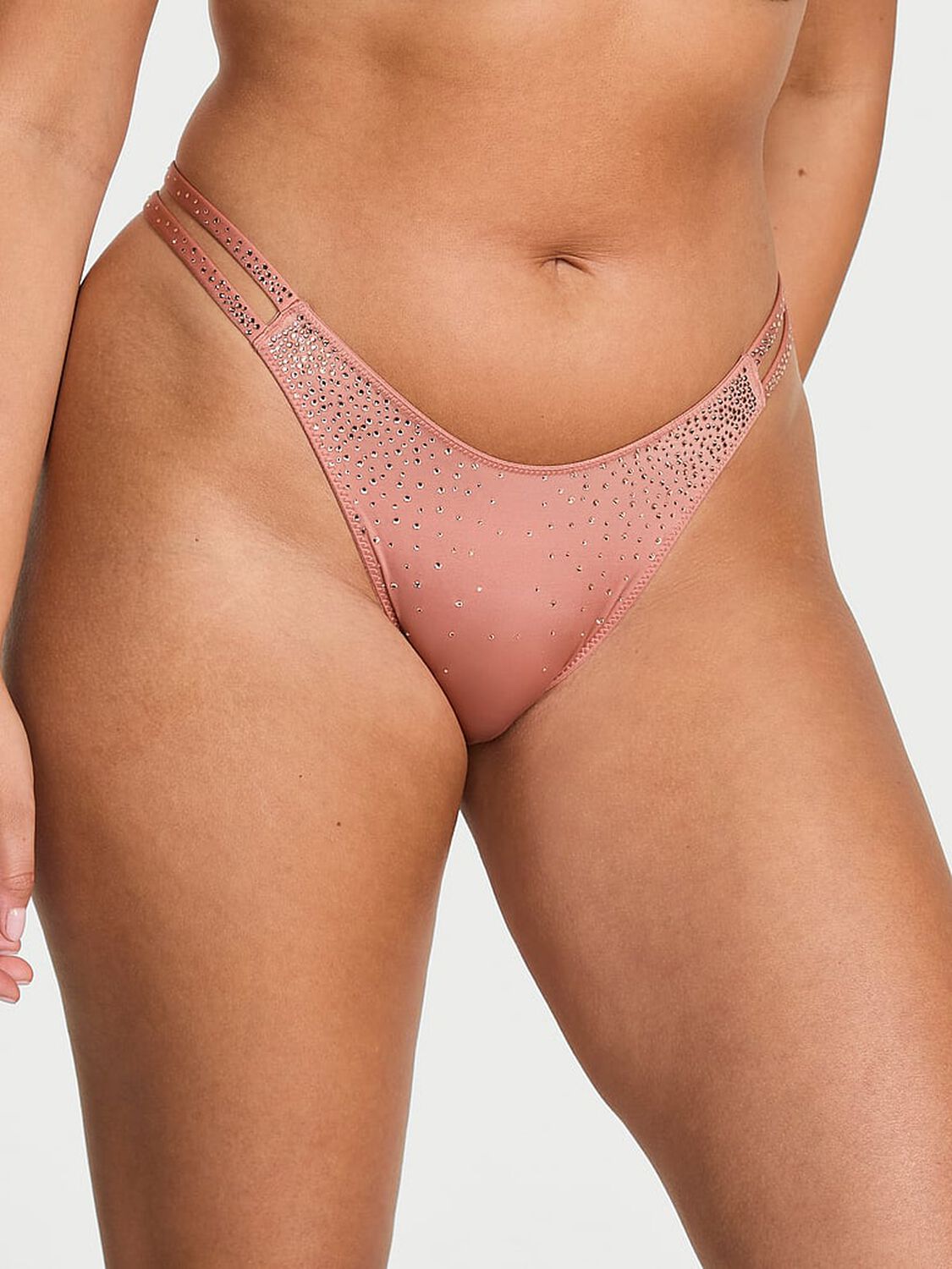 vs Very Sexy Sparkle Crystal Shine Strappy Thong Panty Desert Blush 1 of 3 