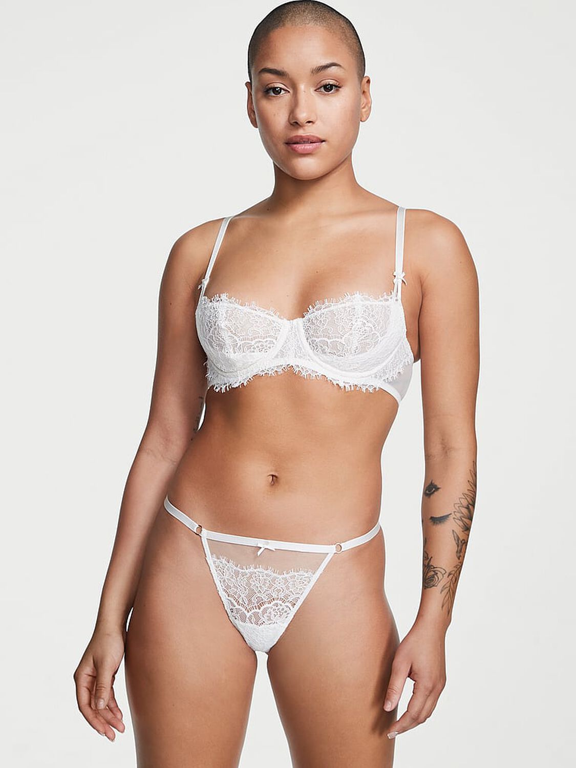 vs Dream Angels Mesh and Lace V-String Panty Coconut White 1 of 4 