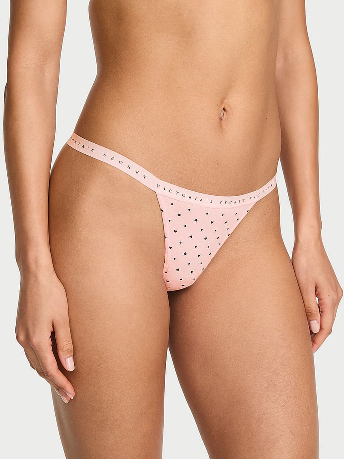 vs Victoria's Secret Stretch Cotton V-String Panty Angel Pink Heart Dots 1 of 3 