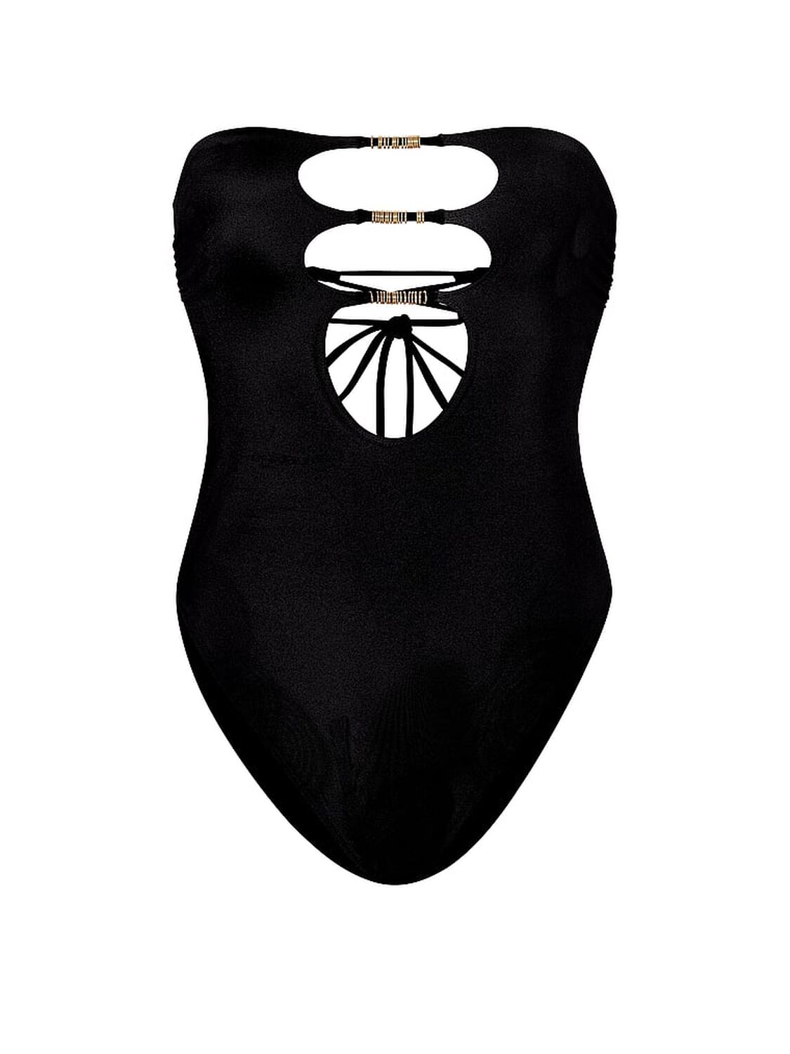 vs Victoria's Secret Swim Reversible Cut-Out Rings Strapless One-Piece Swimsuit Perfectly Bronzed Black 3 of 3 