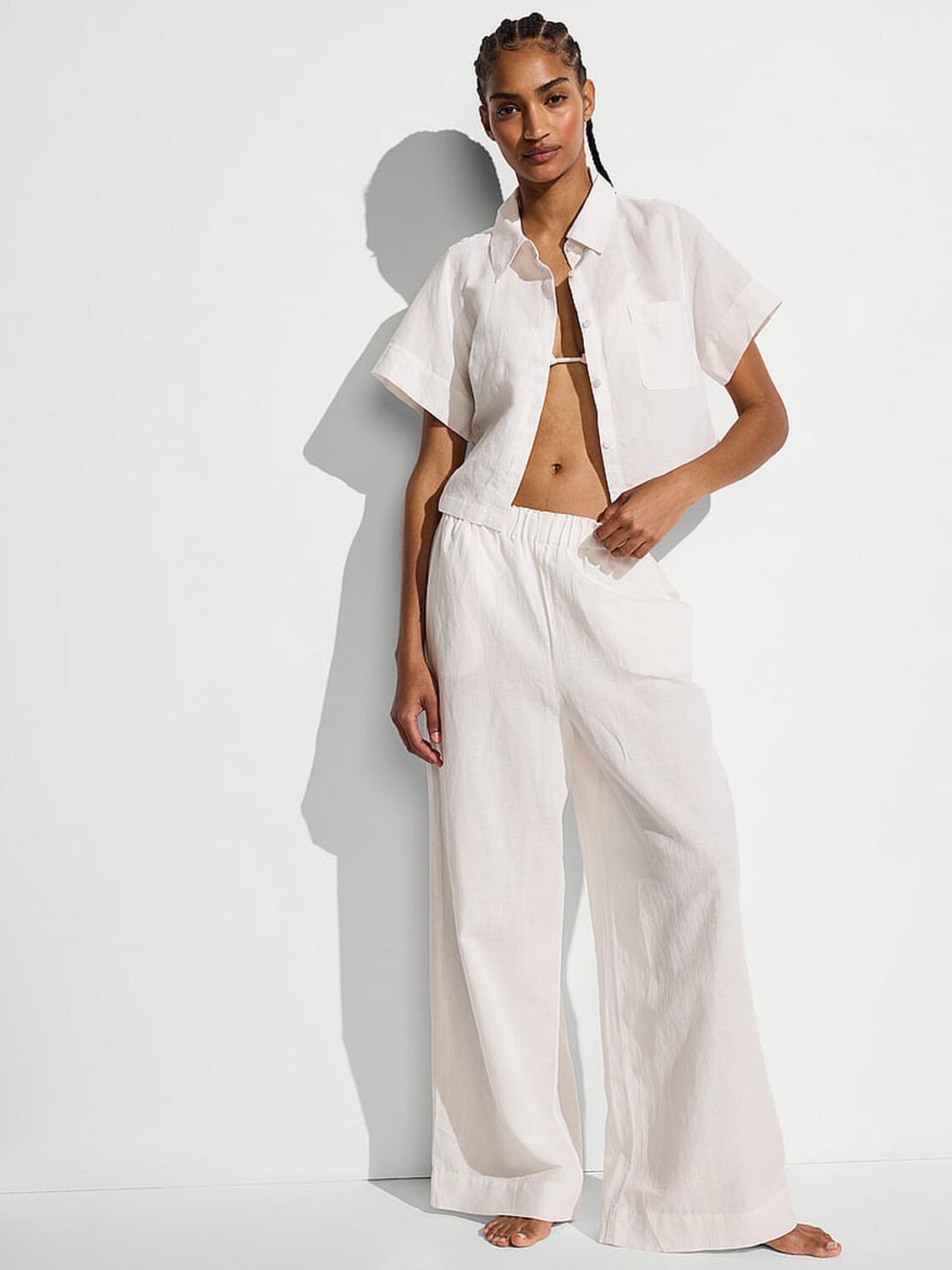 vs Victoria's Secret Swim Beachwear Linen Pants Coconut White 1 of 3 