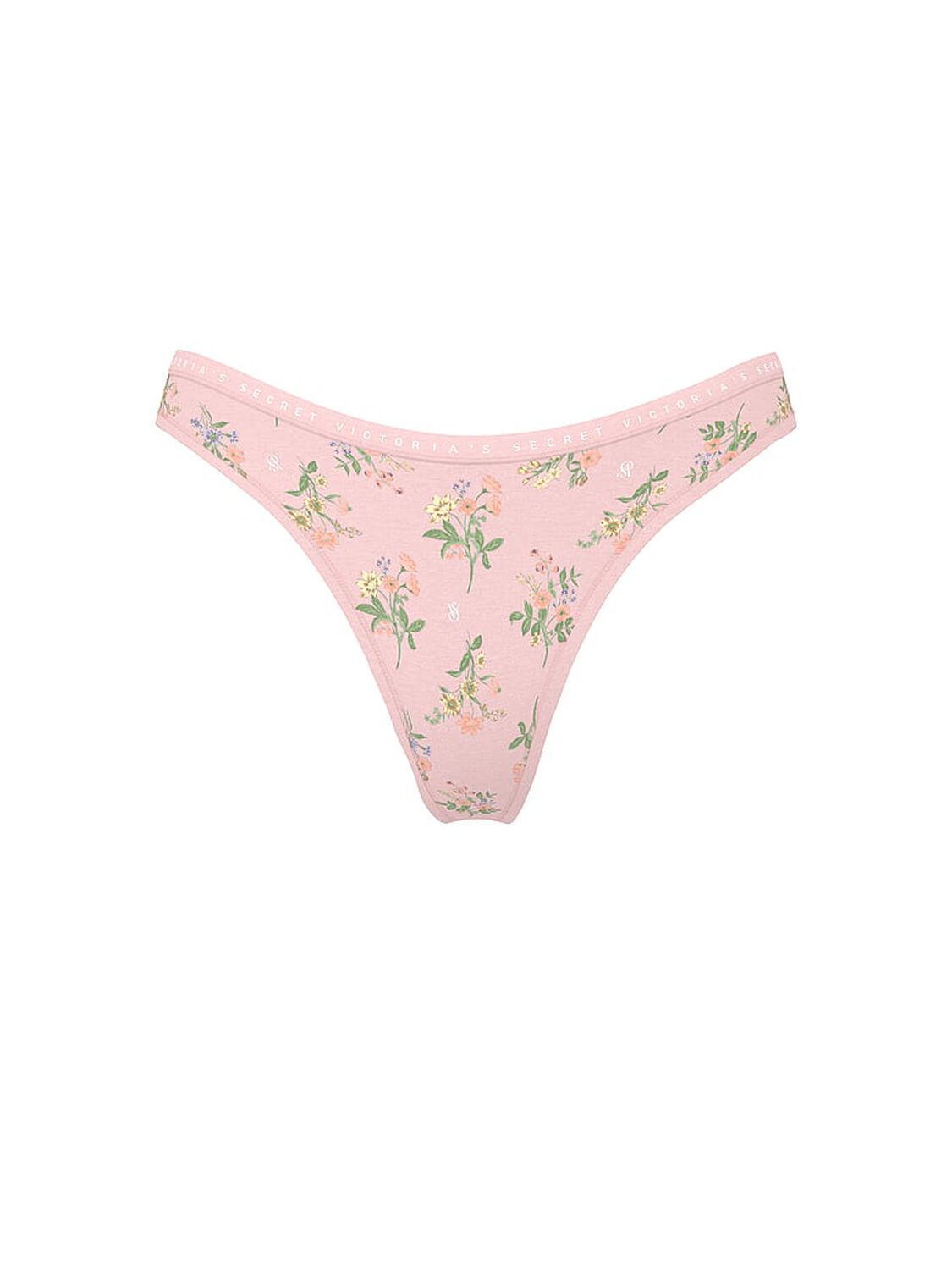 vs Victoria's Secret Stretch Cotton High-Leg Scoop Thong Panty Angel Pink Floral Bouquet 3 of 3 