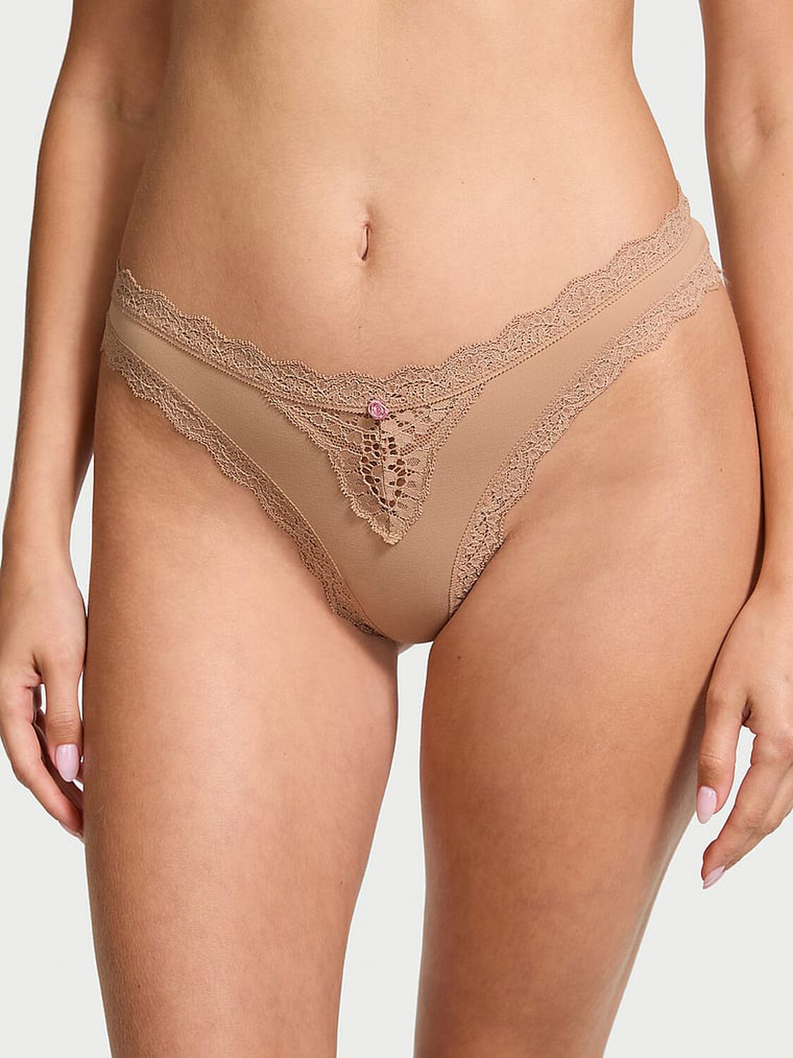 vs Dream Angels Lace-Trim Thong Panty Praline 1 of 4 