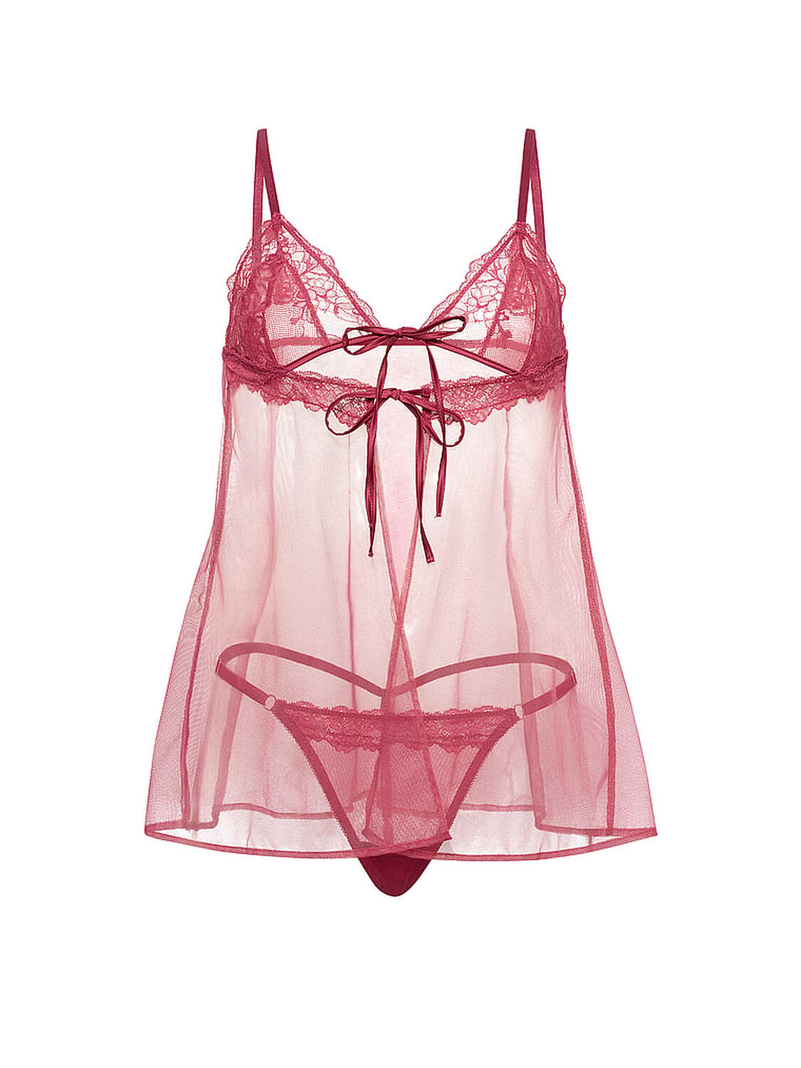 vs Very Sexy Sheer Rose Lace Triangle Babydoll Set Peony 3 of 3 