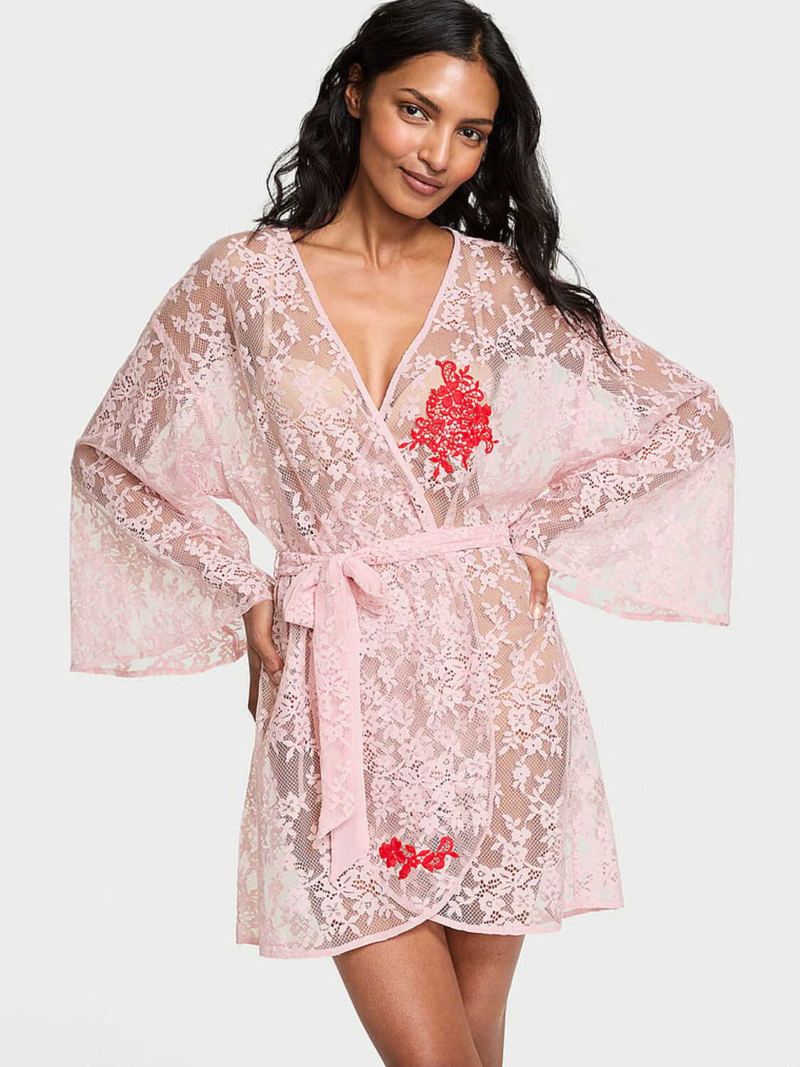vs Dream Angels Dare to Dream Lace Short Robe Chalk Rose 1 of 3 