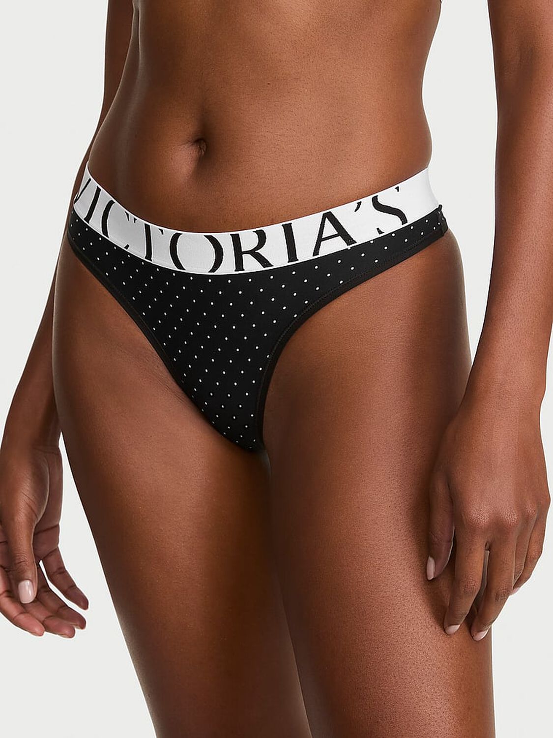 vs Cotton Cool Thong Panty Black Pin Dot 1 of 3 