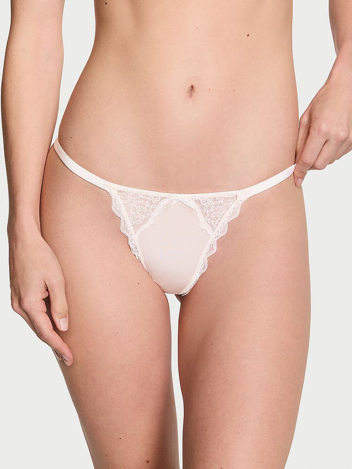 vs Dream Angels Lace-Trim V-String Panty Coconut White 1 of 3 