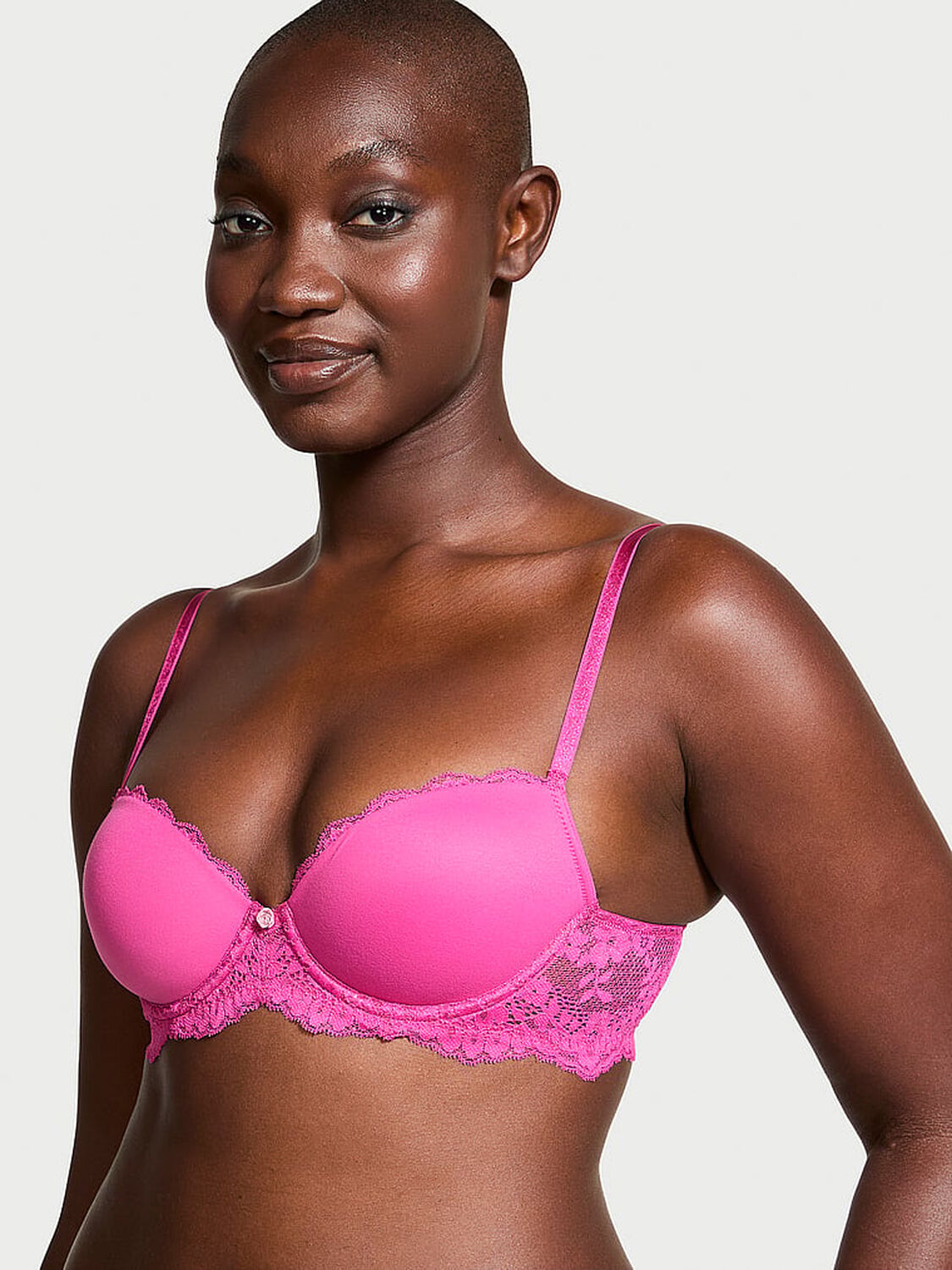 vs Dream Angels Smooth & Lace Lightly Lined Classic Coverage Demi Bra Luscious Rose 1 of 3 