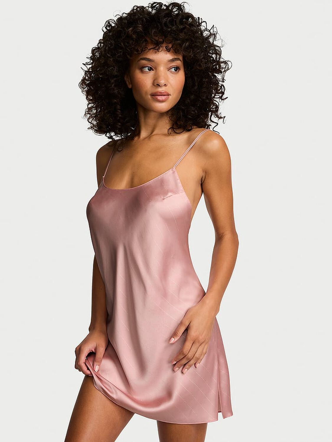 vs Victoria's Secret Satin Open-Back Slip Dress Chalk Rose 1 of 2 