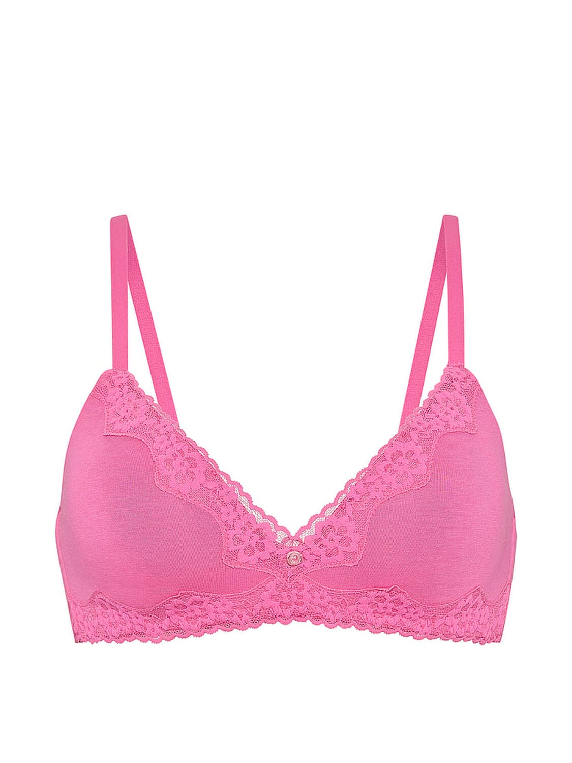 vs The T-Shirt Cotton Lace-Trim Lightly Lined Wireless Bra Pink Radiance 3 of 4 