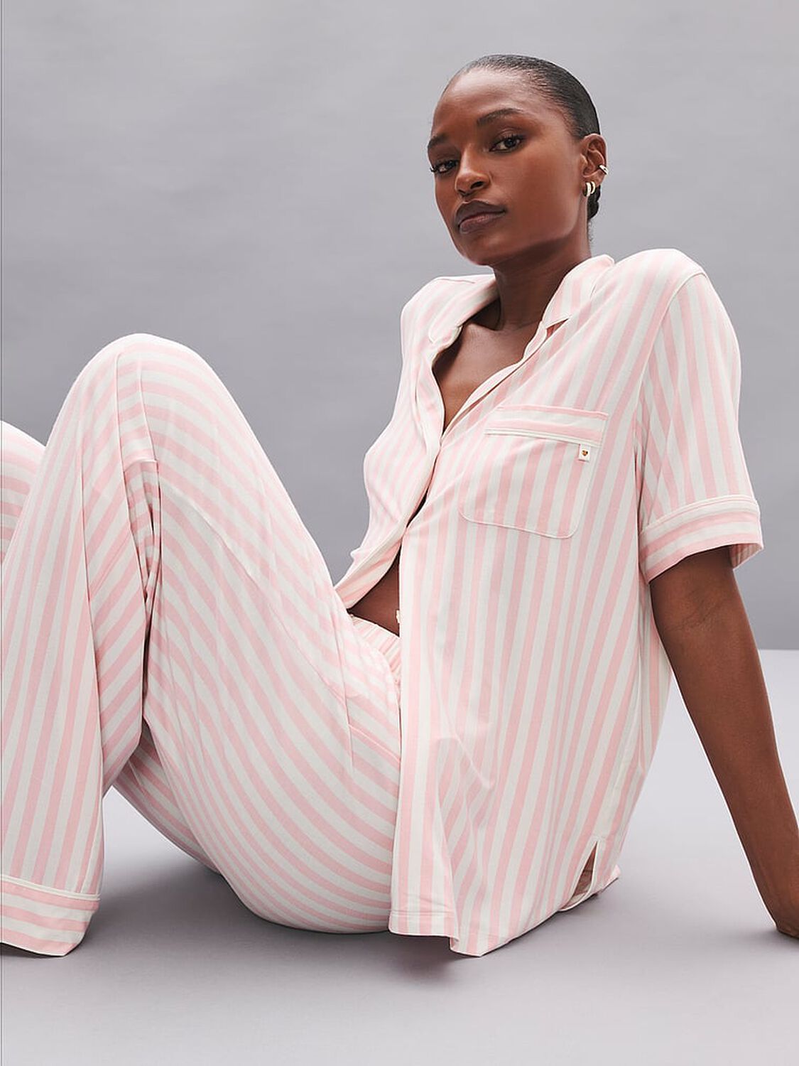 vs Victoria's Secret SoSoft&trade; Modal Short-Sleeve Long Pajama Set Iconic Pink Stripes 4 of 4 