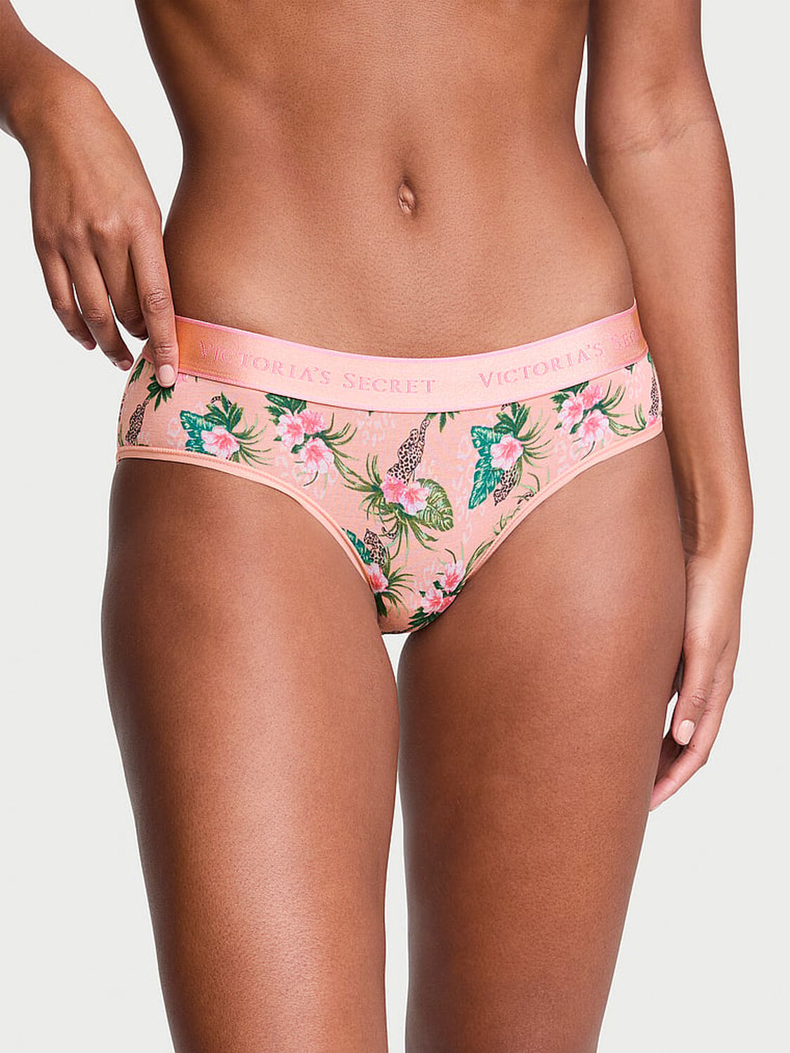vs Cotton Logo Cotton Hiphugger Panty Punchy Peach Tropical Leopards 1 of 3 