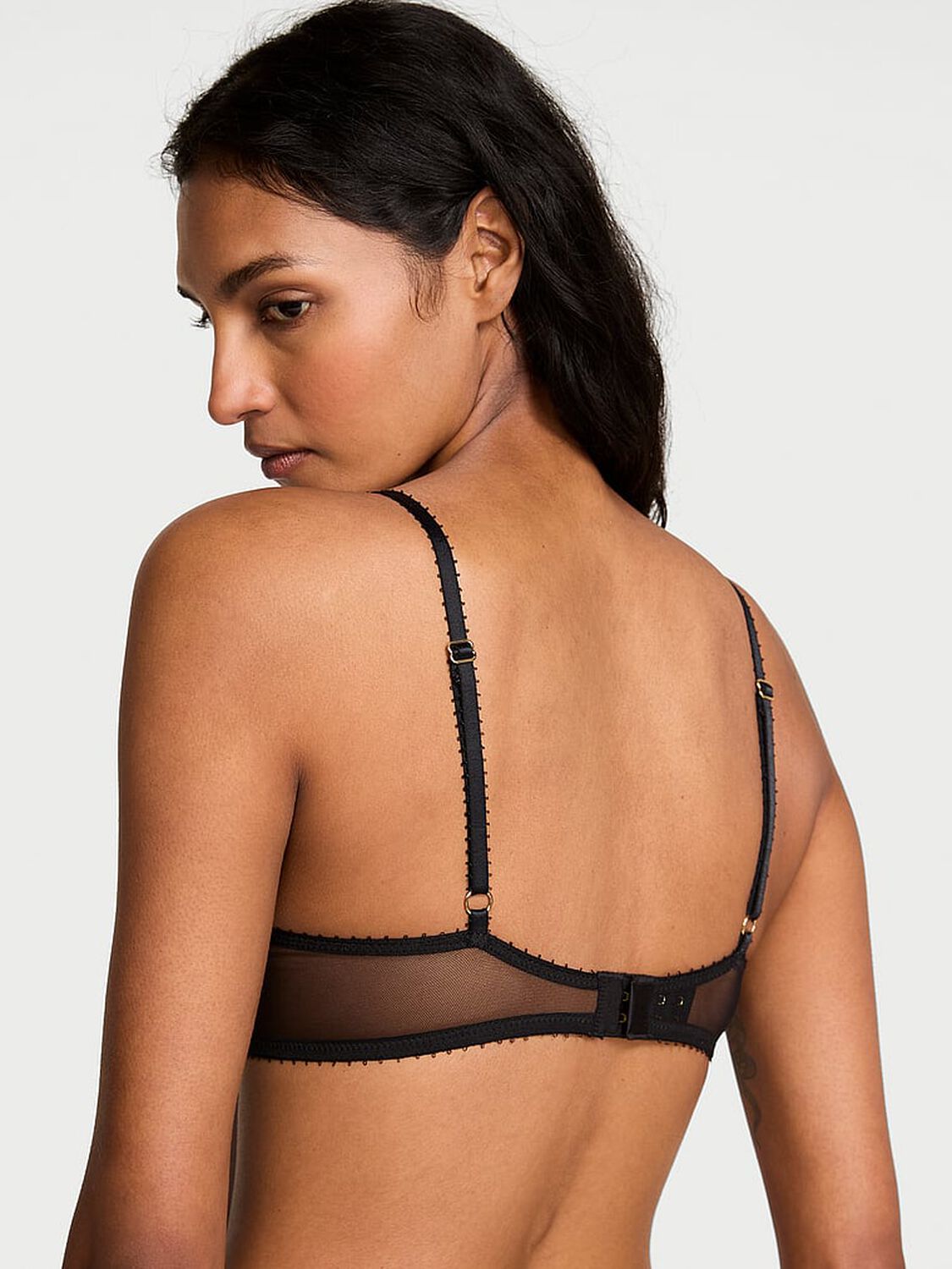 vs Very Sexy Cherry Embroidery Sequin Shine Unlined Demi Bra Black 2 of 4 