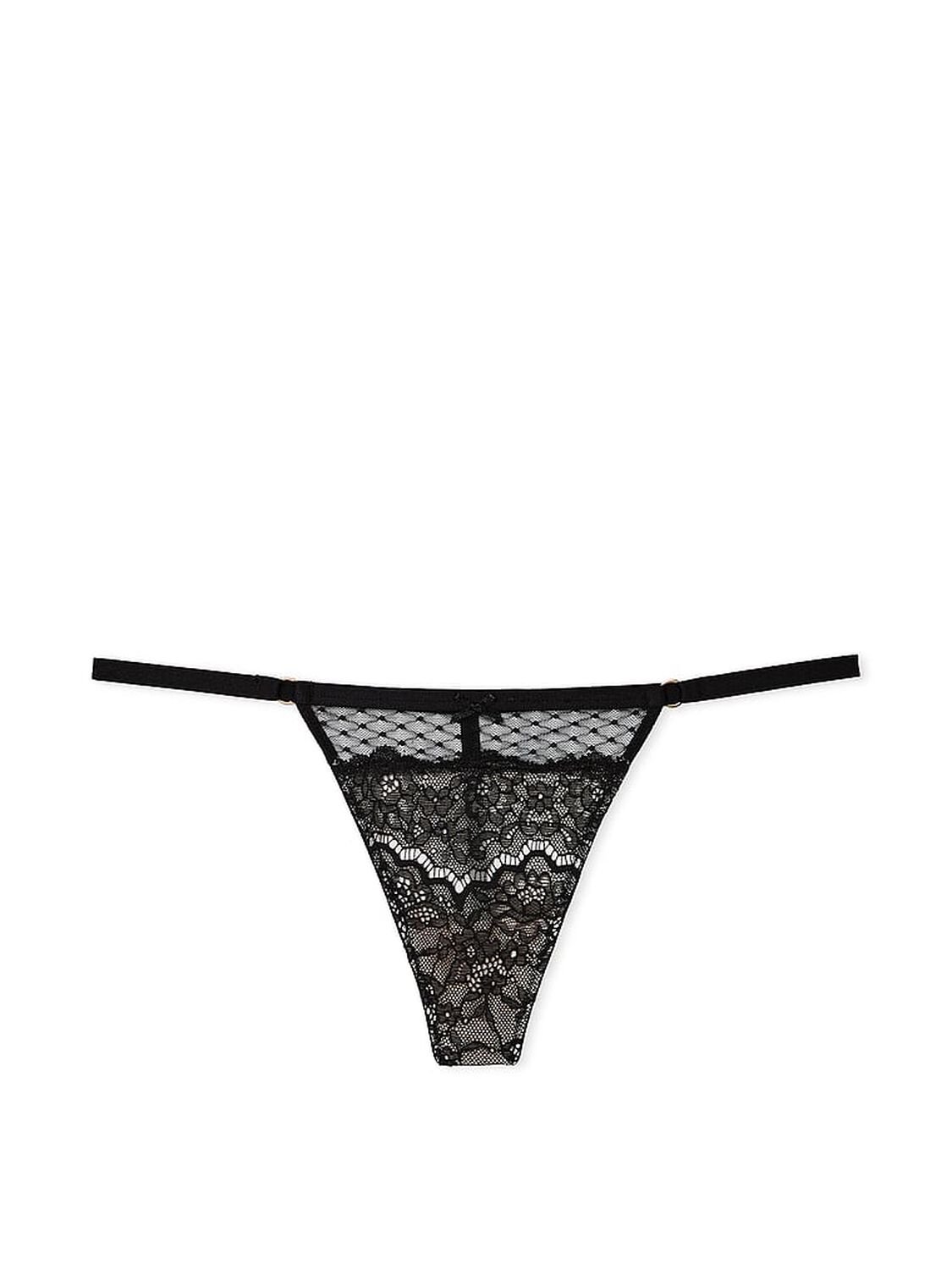 vs Dream Angels Lace & Mesh V-String Panty Black & Purest Pink 3 of 4 