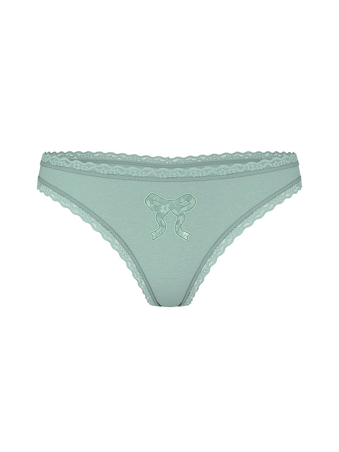 vs The Lacie Cotton Lace Bow Thong Panty Green Stone 1 of 2 