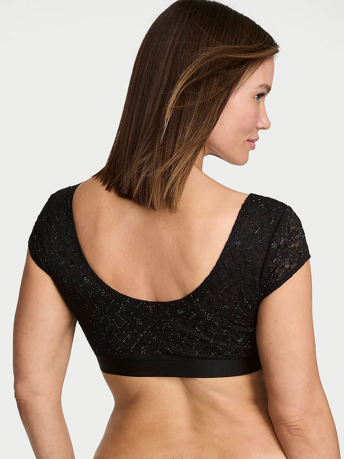 vs The T-Shirt Lace Shine Logo Cap-Sleeve Bralette Black 2 of 4 